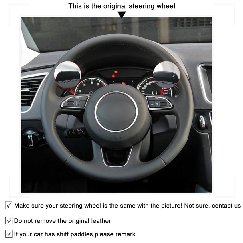 Loncky Auto Custom Fit OEM Black Genuine Leather Pink Car Steering